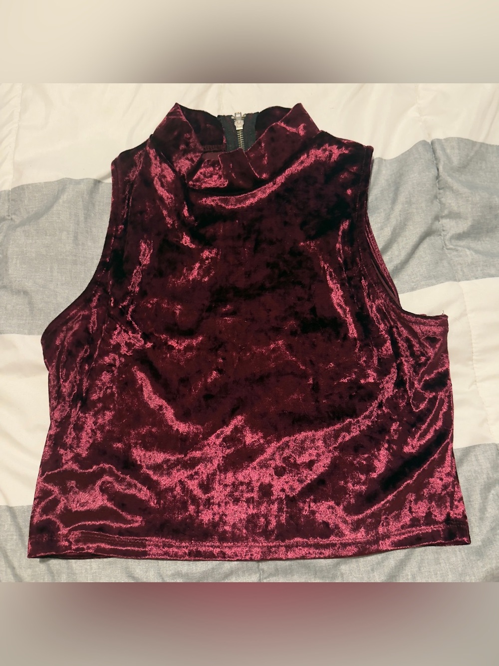 iris Velvet Mock-Neck Sleeveless Crop Top - Burgundy